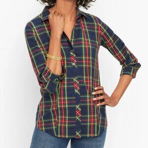 Talbots Women's Classic Button Front Shirt, Scenic Plaid, size 2 EUC